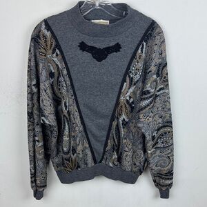 Women’s Vintage Charcoal Paisley Crewneck Sweater